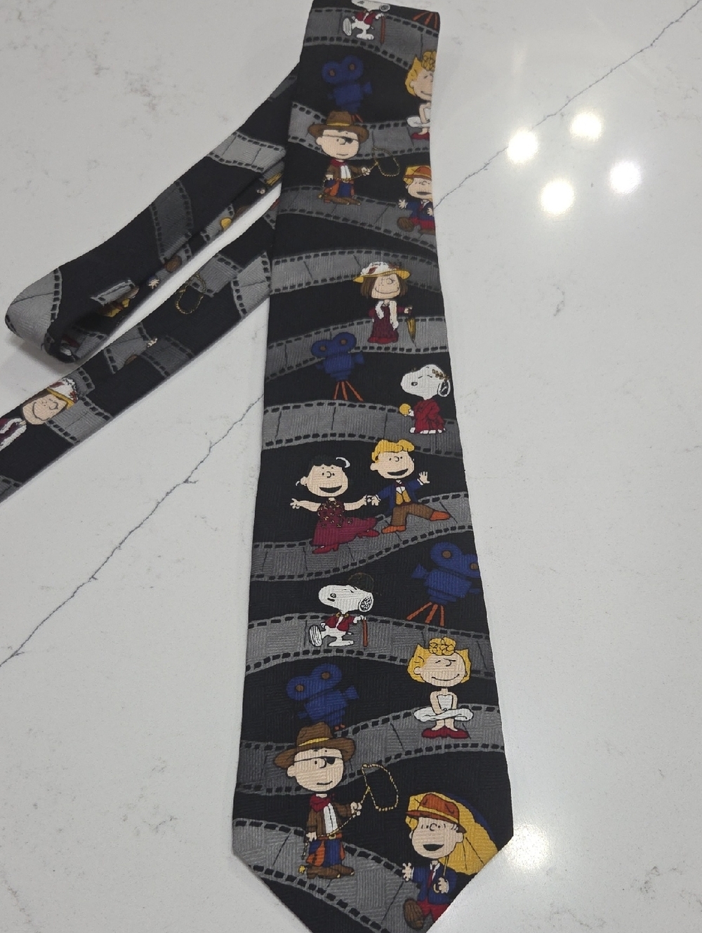 Peanuts Black Gray Character Tie - Snoopy & Friends Film Strip